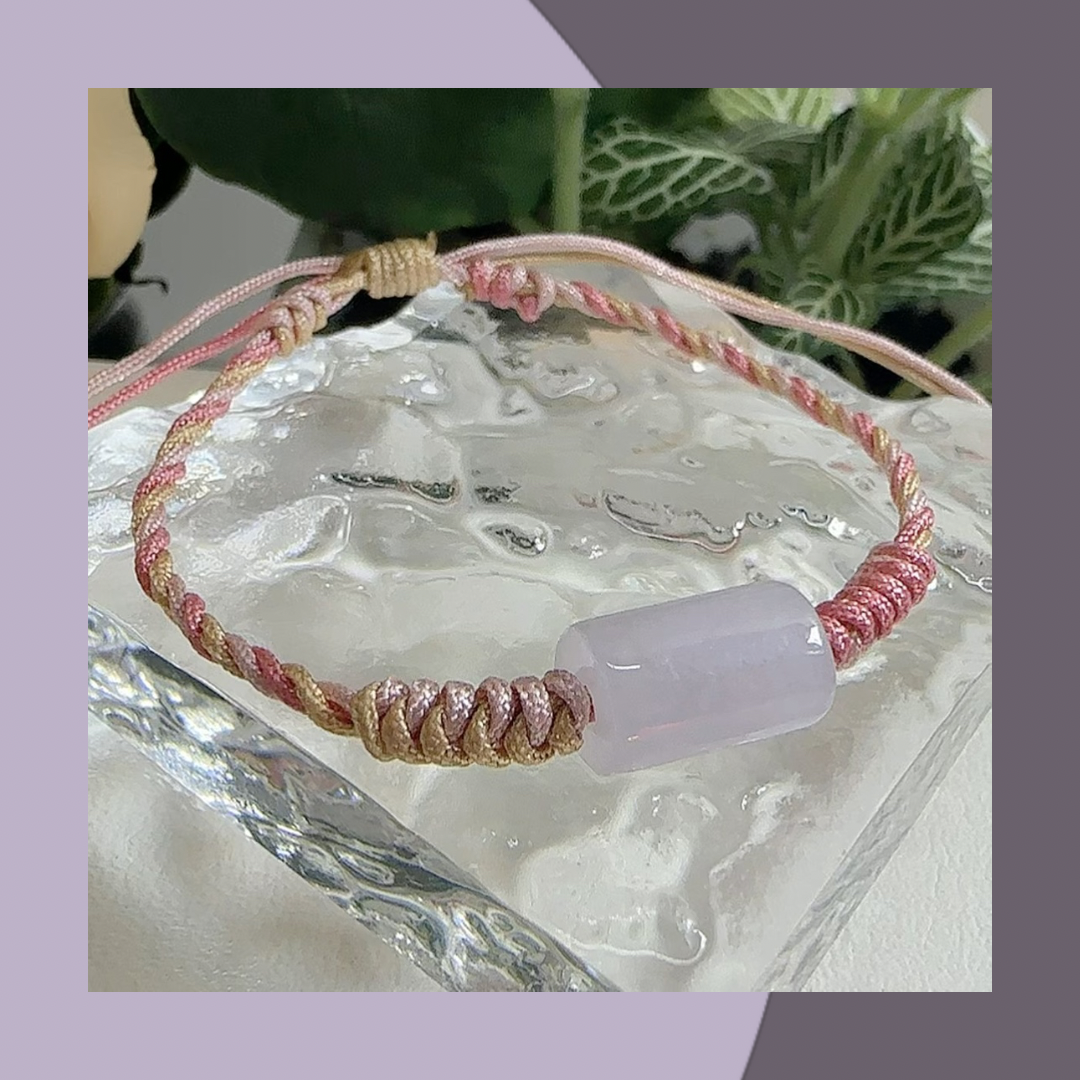 Girl's Pink Purple Tube Bead Purple Jadeite Bracelet·Natural Burmese Jadeite|M04703