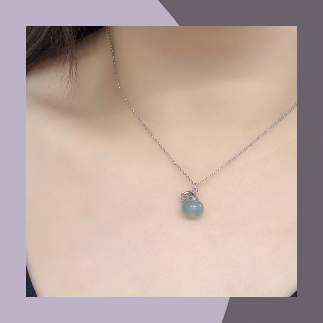 Light green ice drum bead jadeite nightcap shape necklace·Natural Burmese jade | M01464