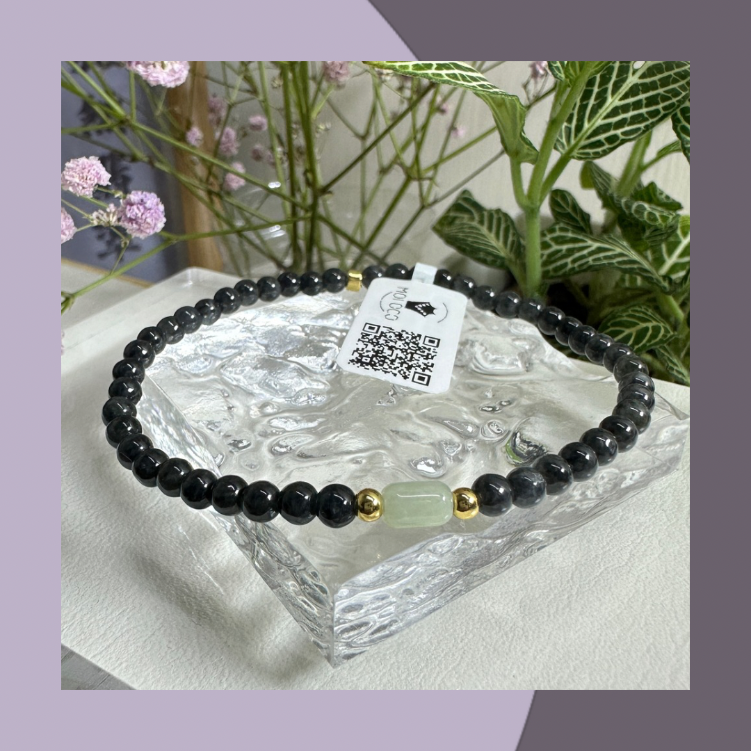 Black Chicken Jadeite Millet Bead Jadeite Bracelet | Natural Burmese Jadeite M03814