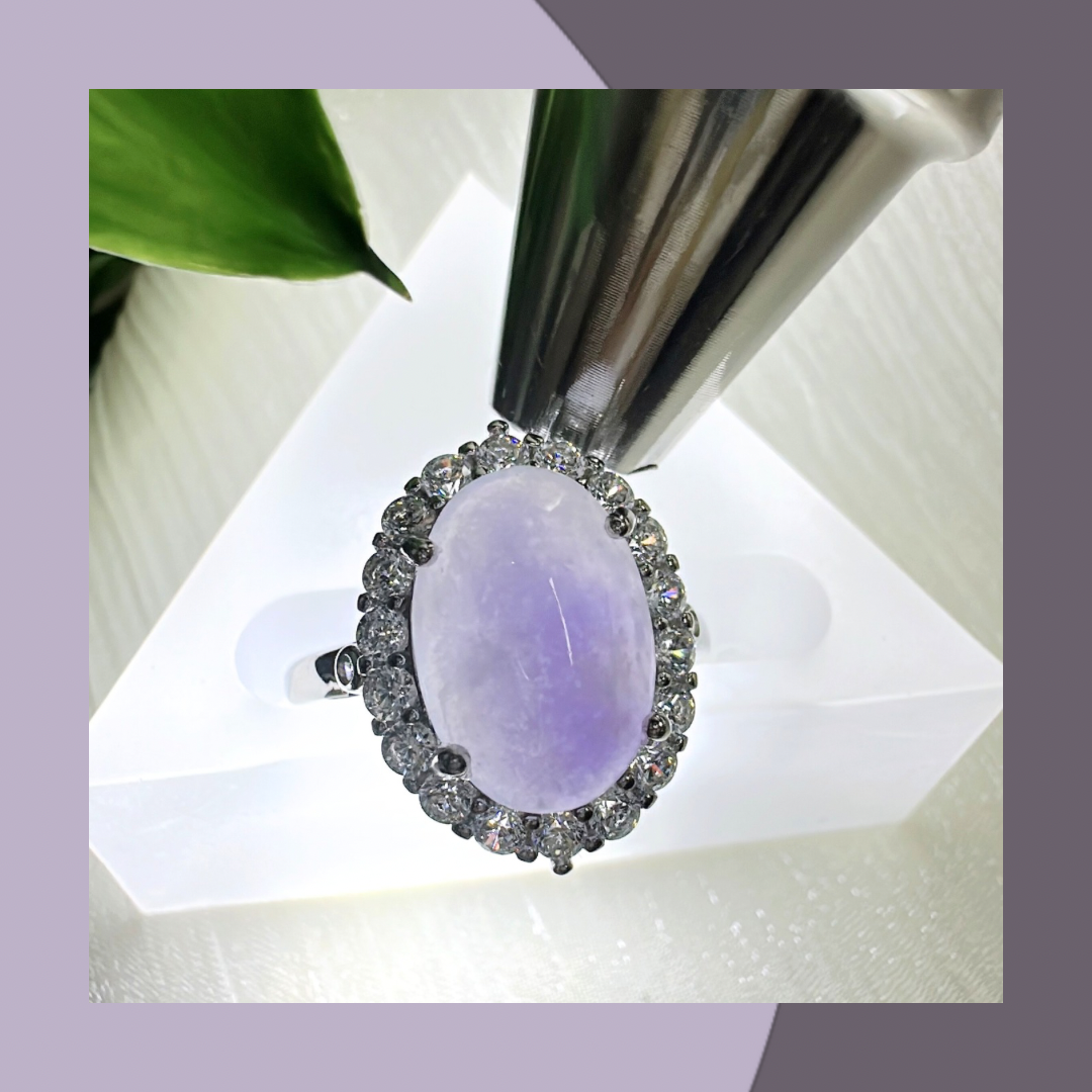 濃紫蛋面銀鑲翡翠戒指| 天然緬甸翡翠A貨 M06705