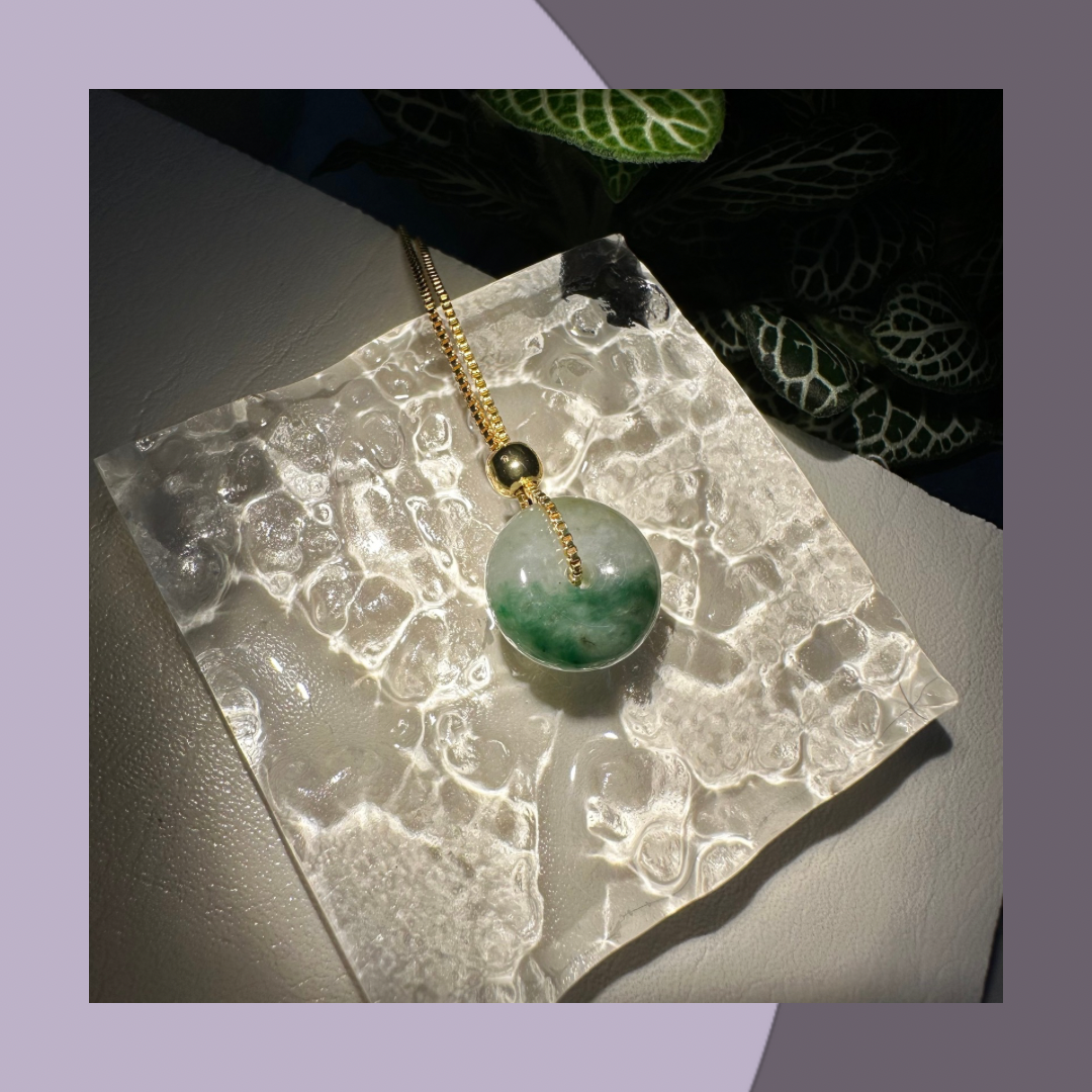 半山水平安扣頸鏈 · 天然緬甸翡翠| M01479