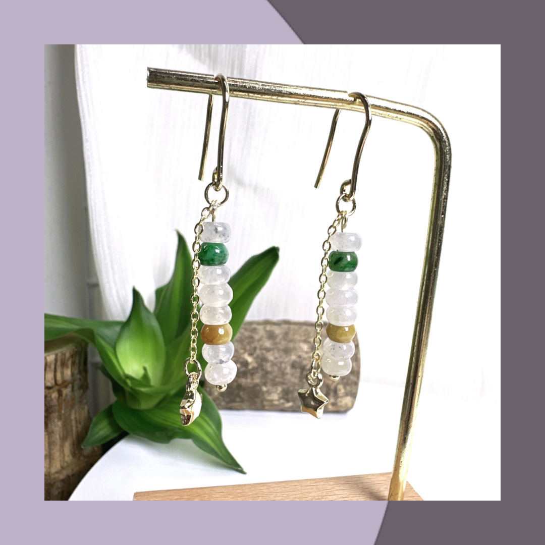 冰算盤珠翡翠耳環 天然緬甸翡翠 | M05002