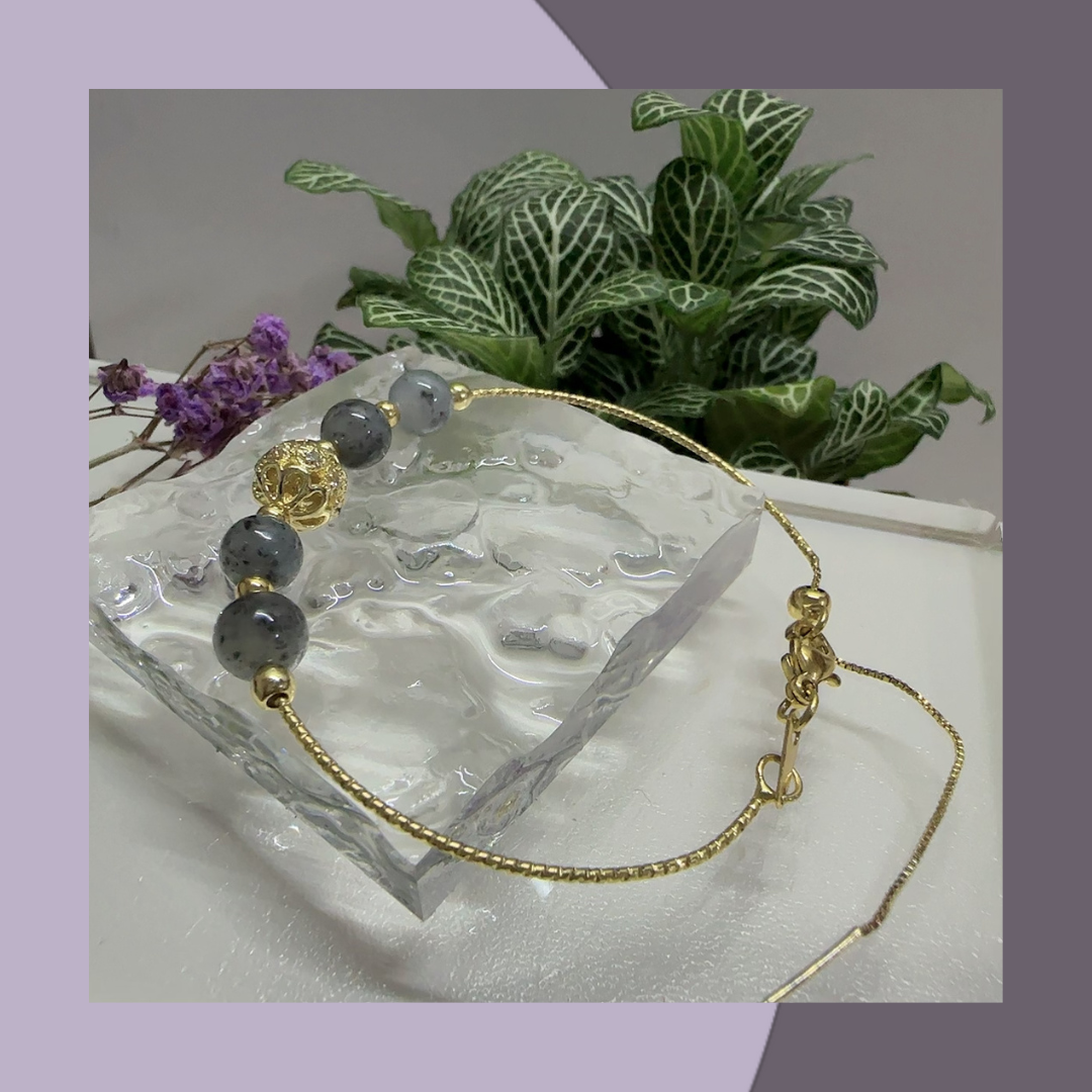 芝麻糊冰烏雞翡翠手環 | 天然緬甸翡翠 M03807