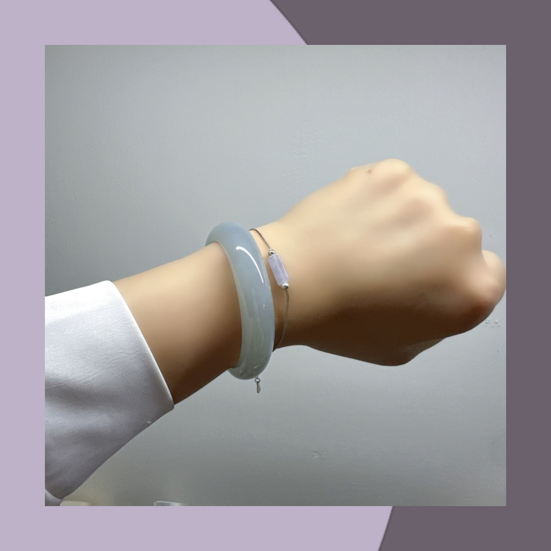 <Own Series> Ice Purple Square Bead Jadeite Bracelet・Natural Burmese Jadeite|M03712