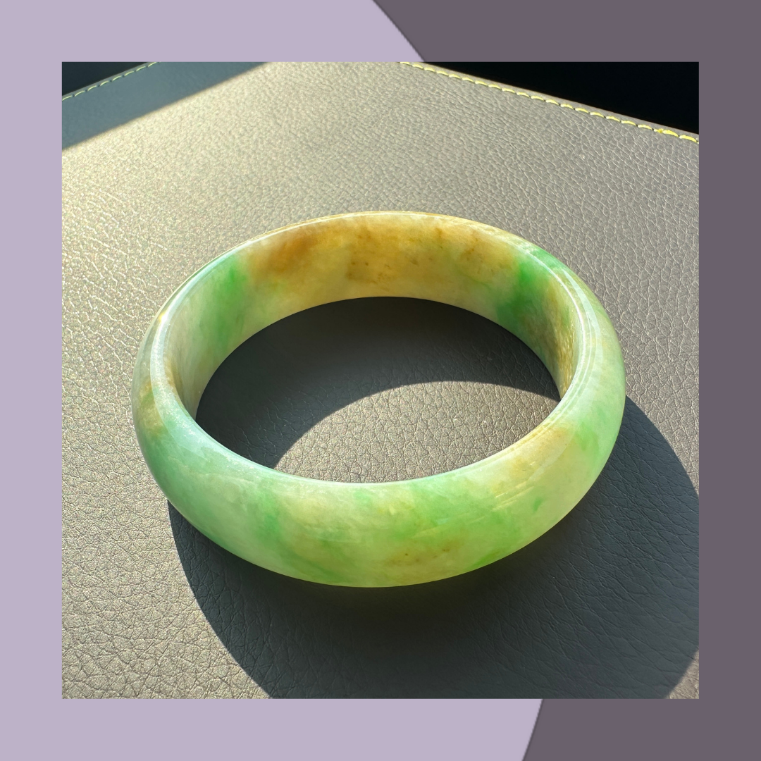 Rare Wide Yellow and Green Jadeite Bracelet·Natural Burmese Jadeite| M02312