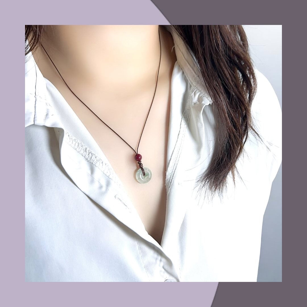 Floating glass ice safety buckle neck rope·Natural Burmese jade | M014109