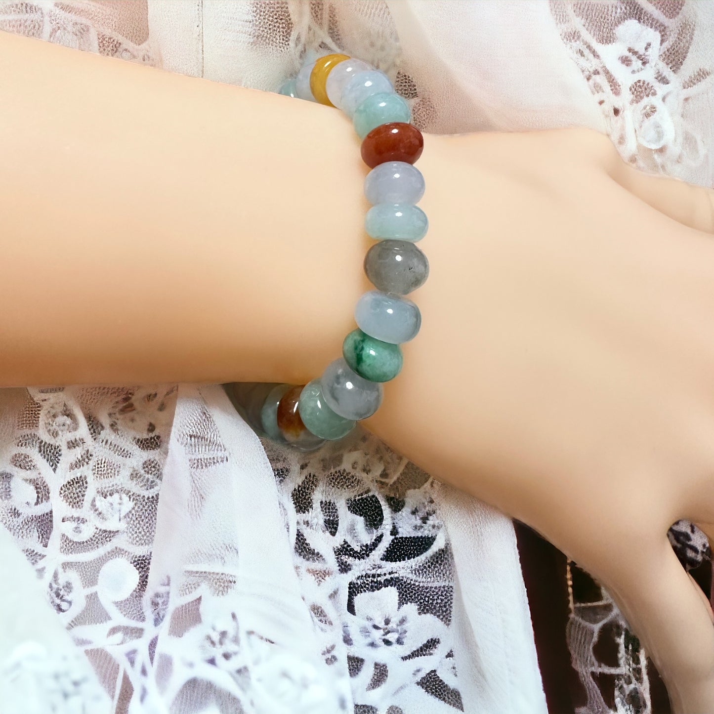 Abacus Bead Jadeite Bracelet | Natural Burmese Jadeite M03008