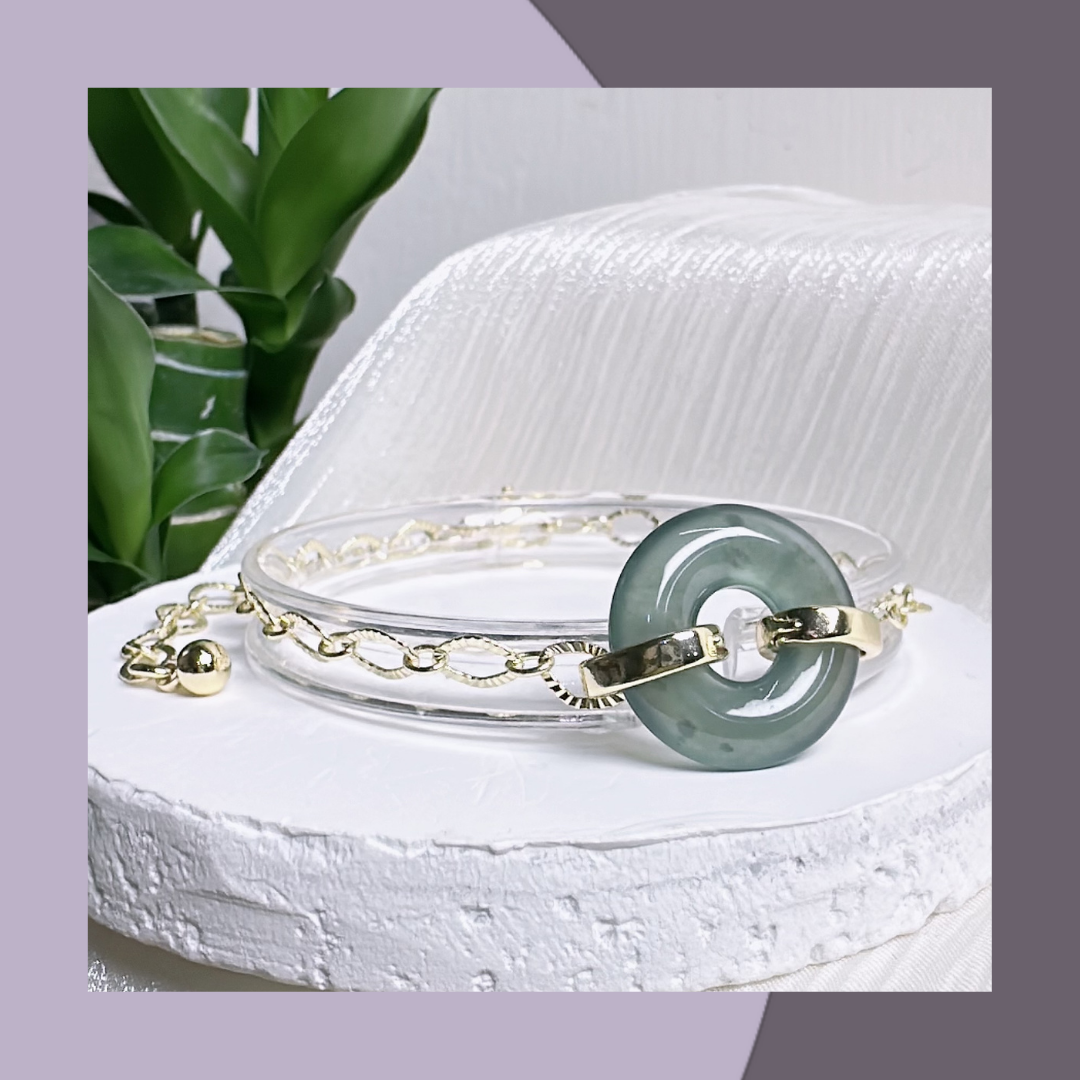 玻璃冰種甜甜圈藍綠翡翠手鏈 · 天然翡翠A貨 | M03608