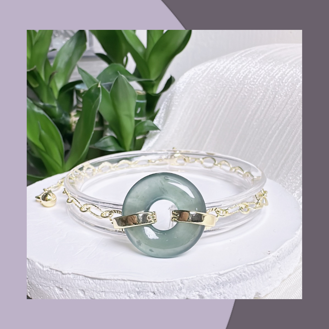 玻璃冰種甜甜圈藍綠翡翠手鏈 · 天然翡翠A貨 | M03608