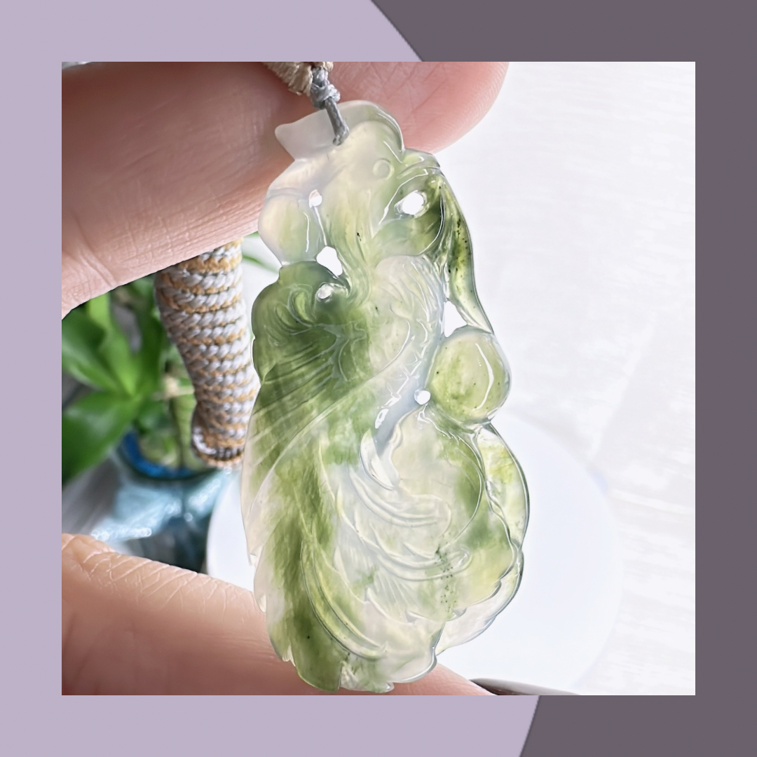 冰綠翡翠鳳牌頸繩 · 天然緬甸翡翠 ｜ M014133