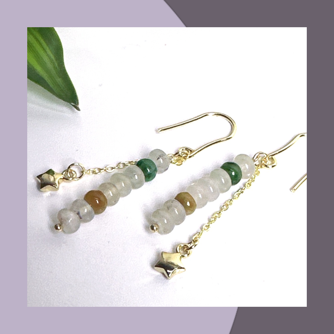 冰算盤珠翡翠耳環 天然緬甸翡翠 | M05002