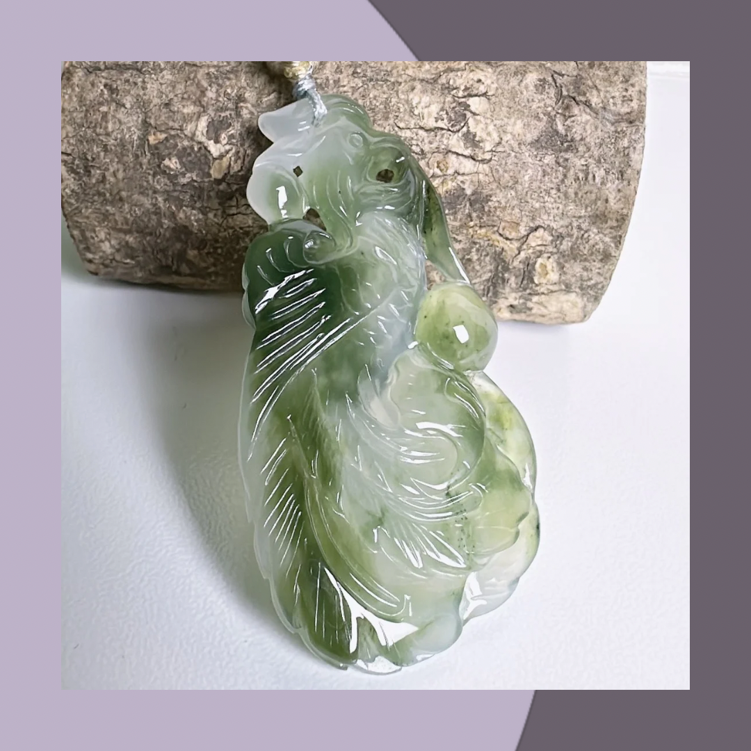 冰綠翡翠鳳牌頸繩 · 天然緬甸翡翠 ｜ M014133