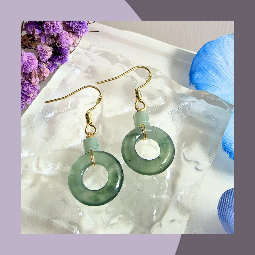 Ice Blue Flower Winter Jadeite Earrings·Natural Jadeite A｜M05601