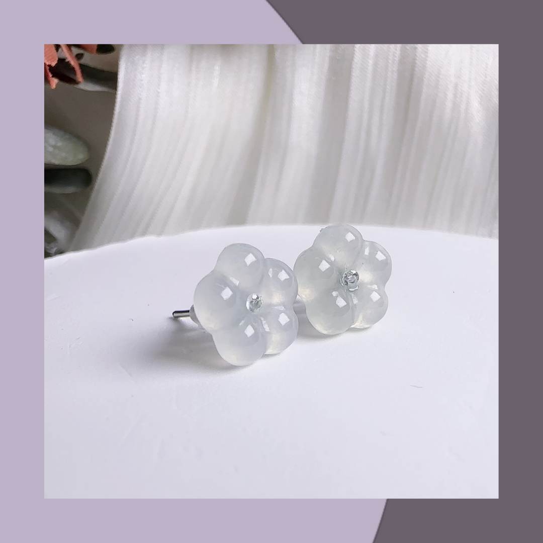 白冰翡翠花耳環 · 天然緬甸翡翠 ｜ M05905