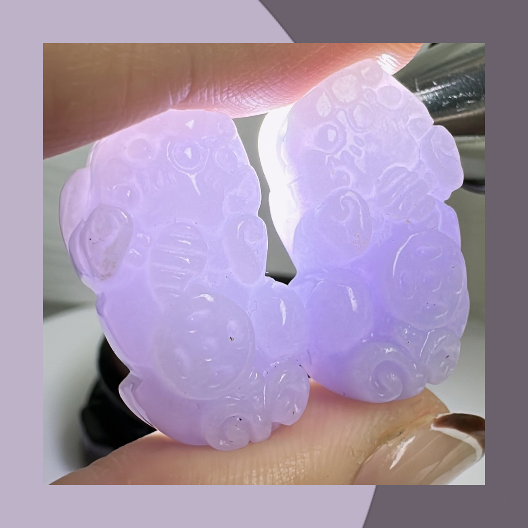 冰紫翡翠貔貅｜ 天然緬甸翡翠 M01717