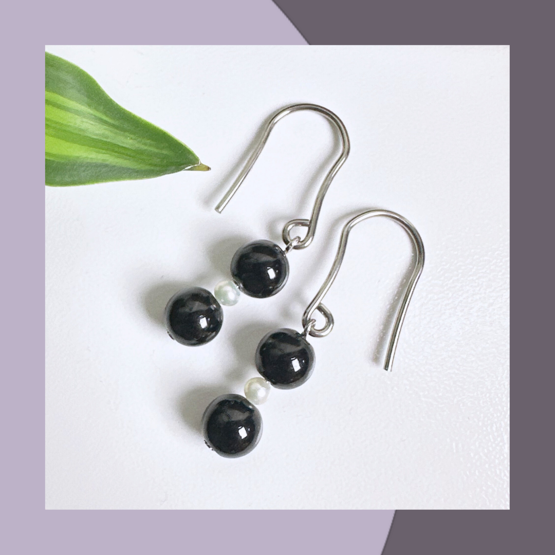 墨翠+珍珠小米珠耳環·天然緬甸翡翠 | M05812