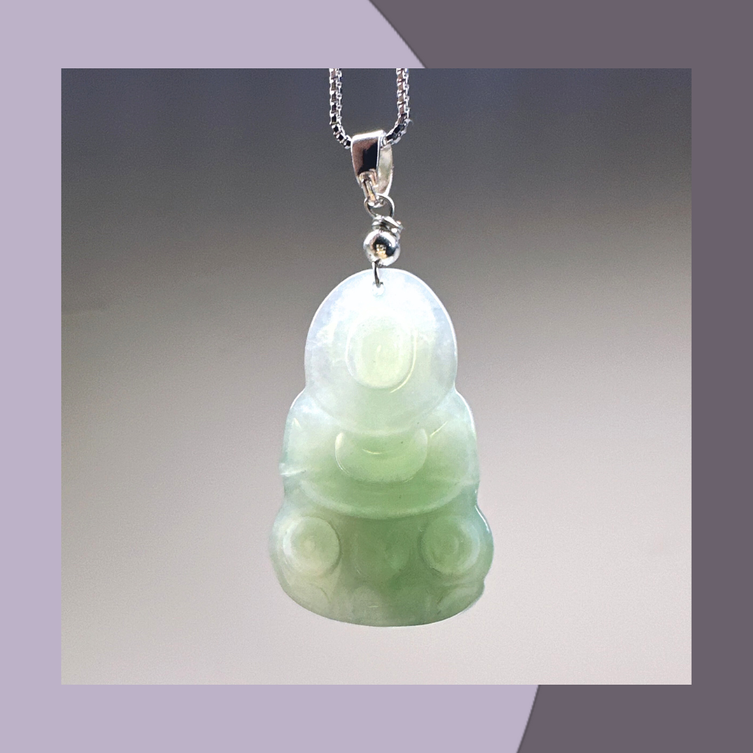 綠飄花翡翠觀音 · 天然緬甸翡翠｜ M014146