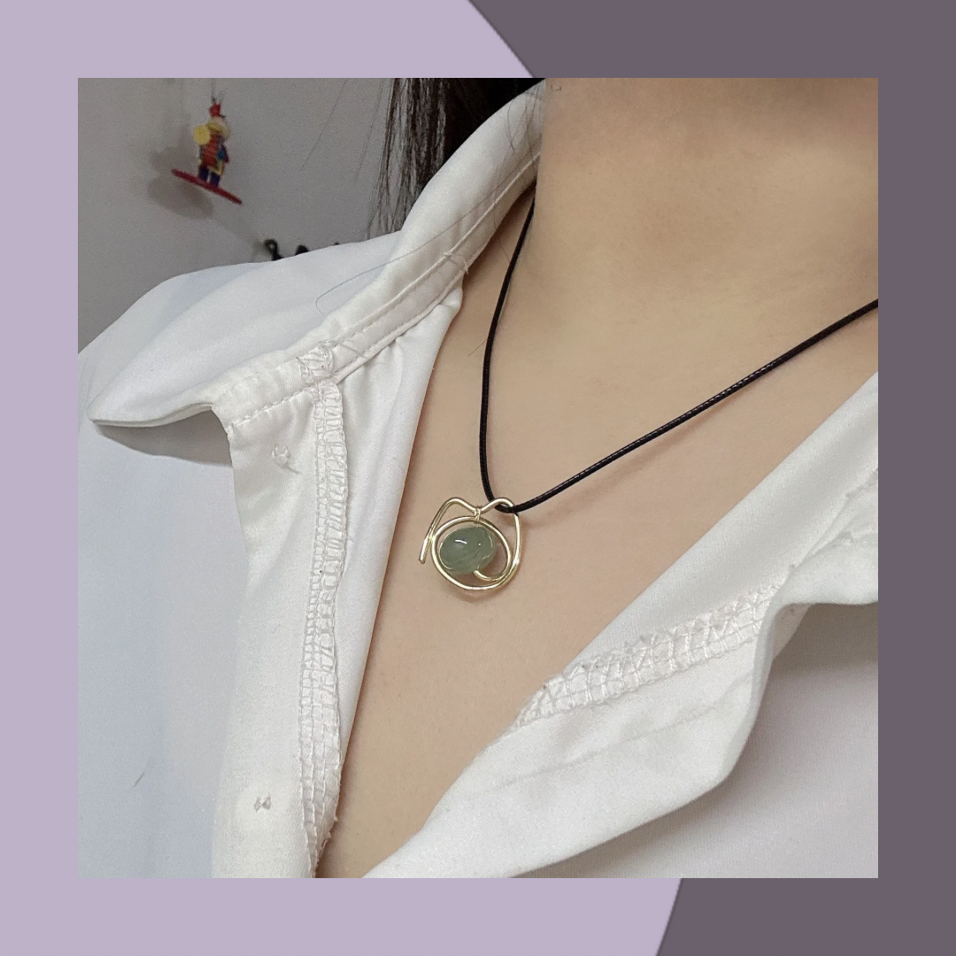 &lt;Own Series&gt; Ice Green Jade Drum Beads🐱Cat Shape Pendant Necklace·Natural Burmese Jade｜M01472