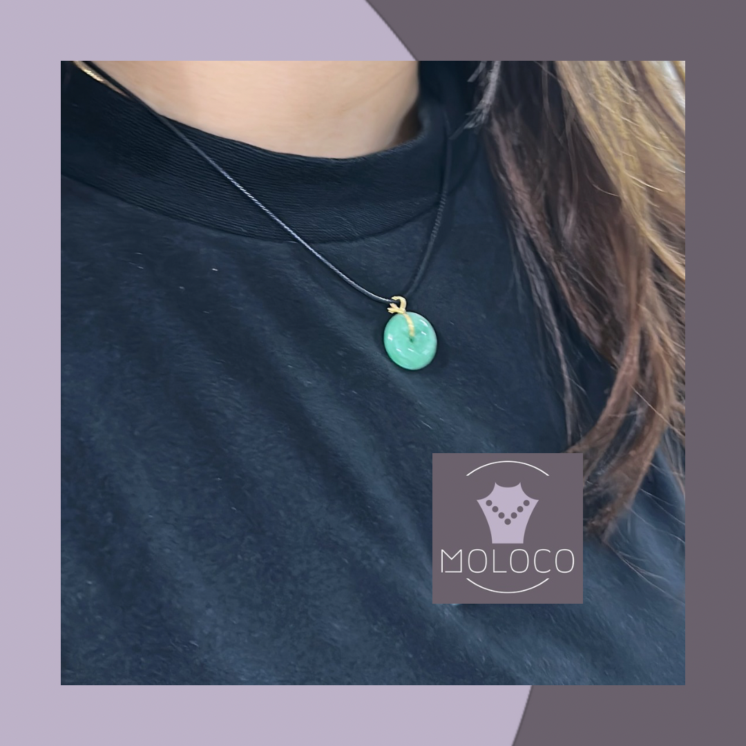 果綠翡翠平安扣(18k扣頭)· 天然緬甸翡翠 ｜ M014150