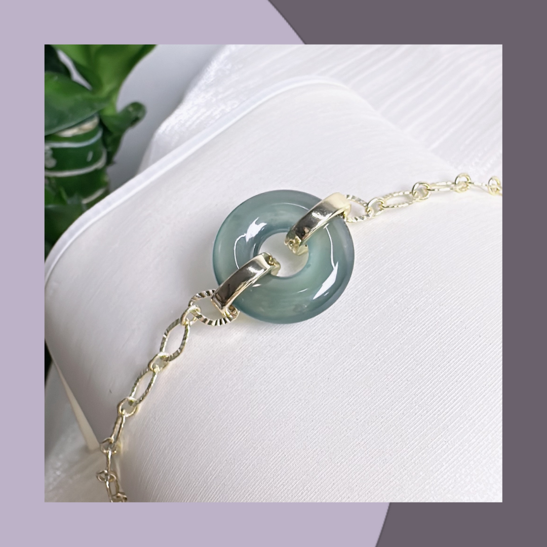玻璃冰種甜甜圈藍綠翡翠手鏈 · 天然翡翠A貨 | M03608