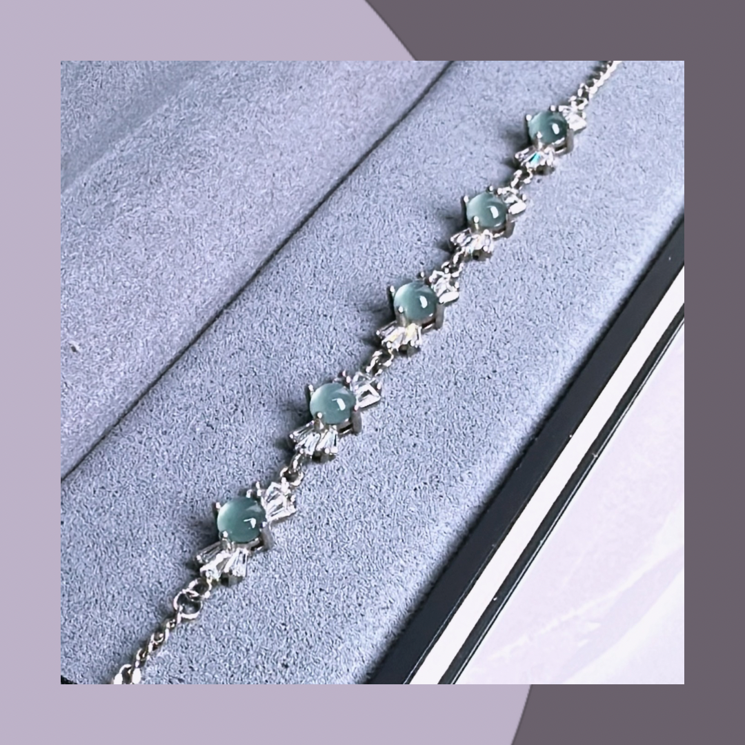 💎冰藍蛋面鋯石銀手鏈 | 天然翡翠A玉 M05502