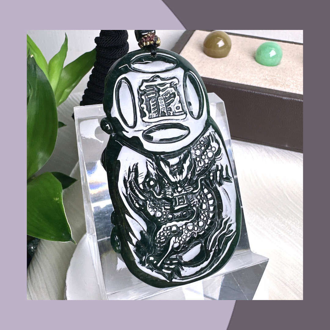 藍水財神爺爺翡翠牌掛繩 · 天然緬甸翡翠｜ M014148