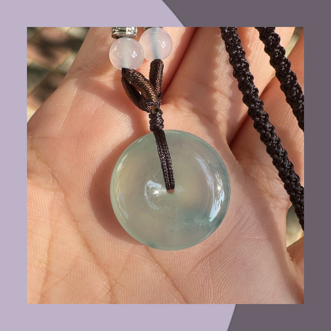 高冰飄花平安扣吊墜頸繩 · 天然緬甸翡翠｜ M01908
