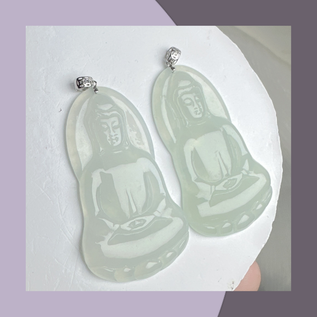 冰白翡翠素衣觀音吊墜(18K扣頭) · 天然緬甸翡翠｜ M014147