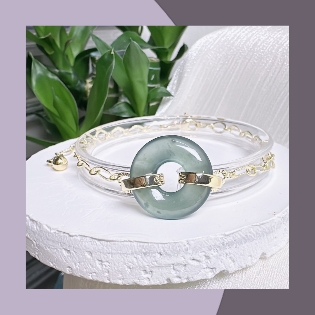 玻璃冰種甜甜圈藍綠翡翠手鏈 · 天然翡翠A貨 | M03608