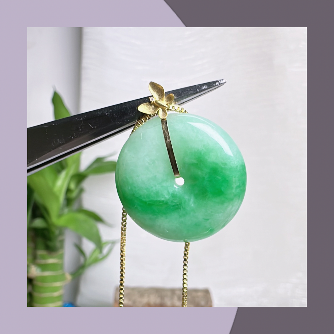 飄陽綠翡翠平安扣(18k扣頭)· 天然緬甸翡翠 ｜ M014151