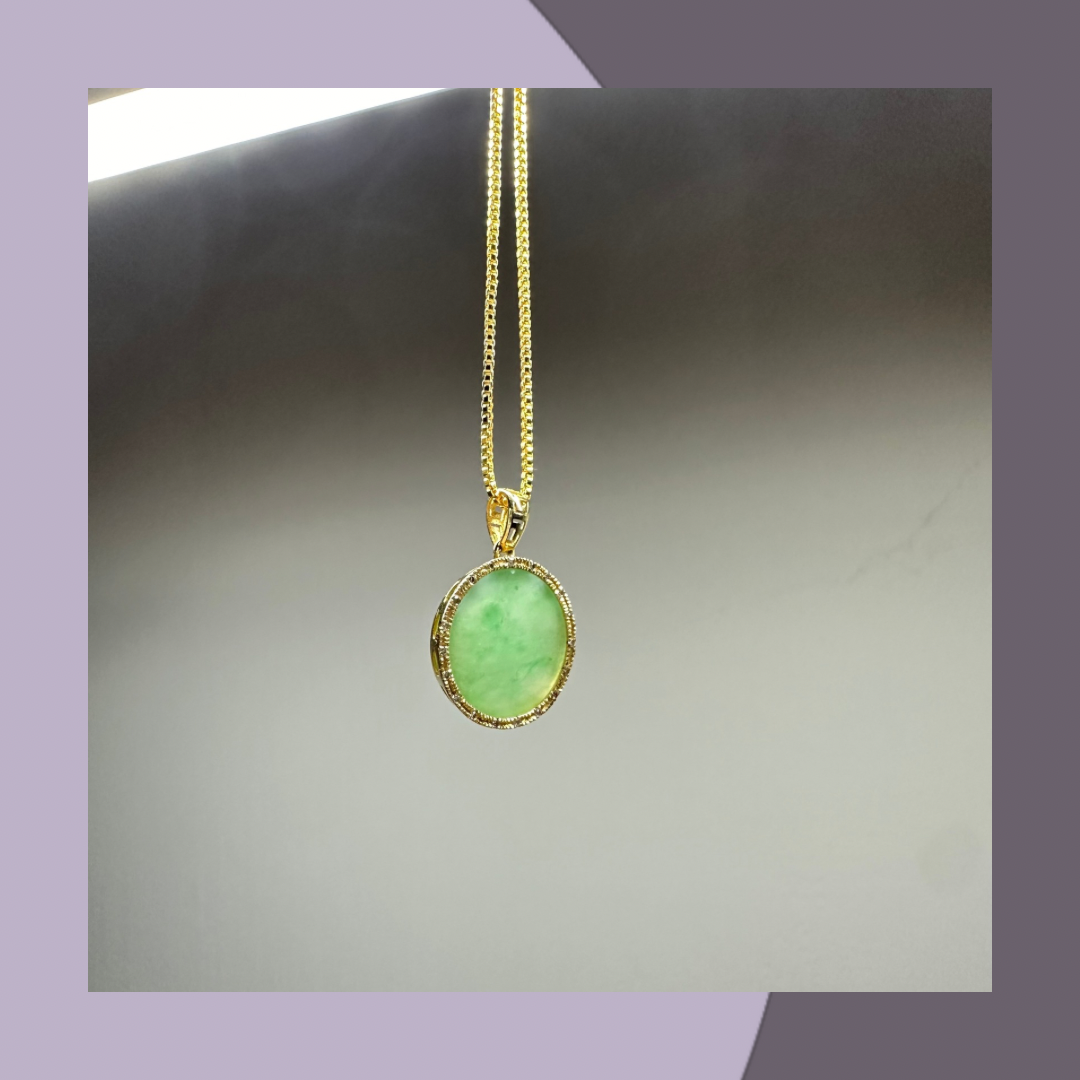 18K green jadeite pendant necklace, natural Burmese jadeite｜M01433