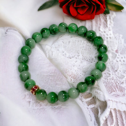 Green background jadeite bracelet with floating flowers · Natural Burmese jadeite｜M03412