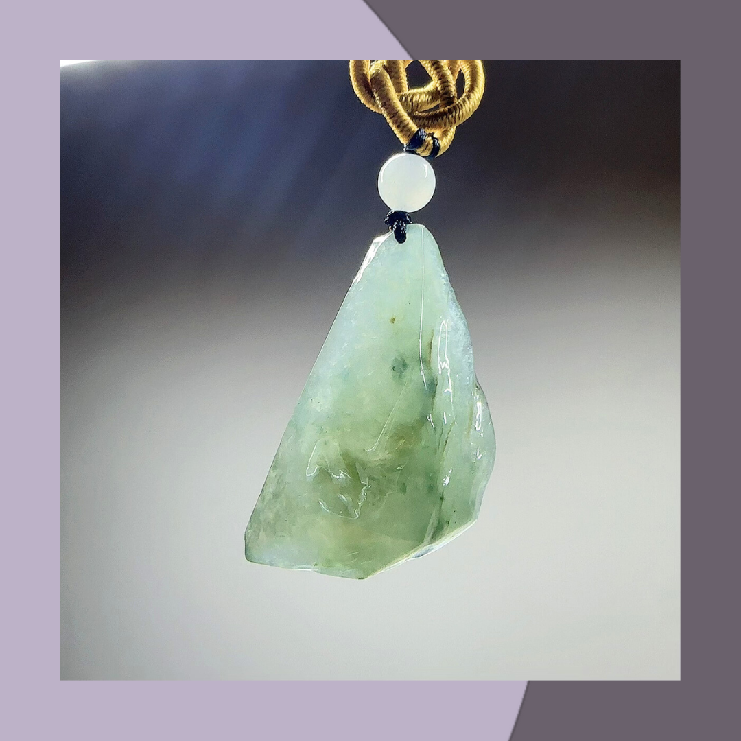 Ice green floating rough stone 🪨 pendant neck cord·Natural Burmese jade｜M01494