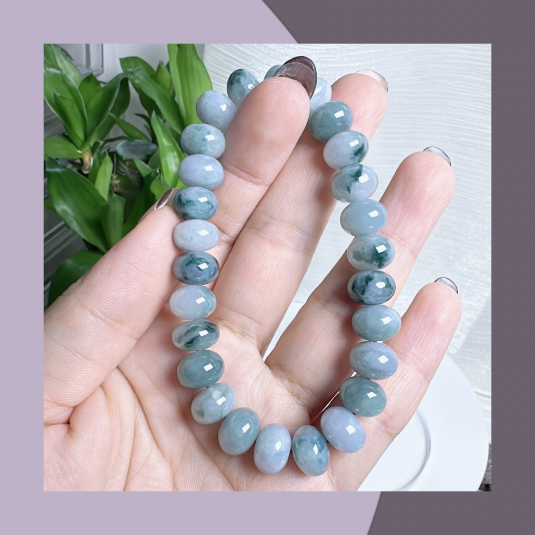 紫底飄花翡翠鼓珠手串 •天然緬甸翡翠| M02719