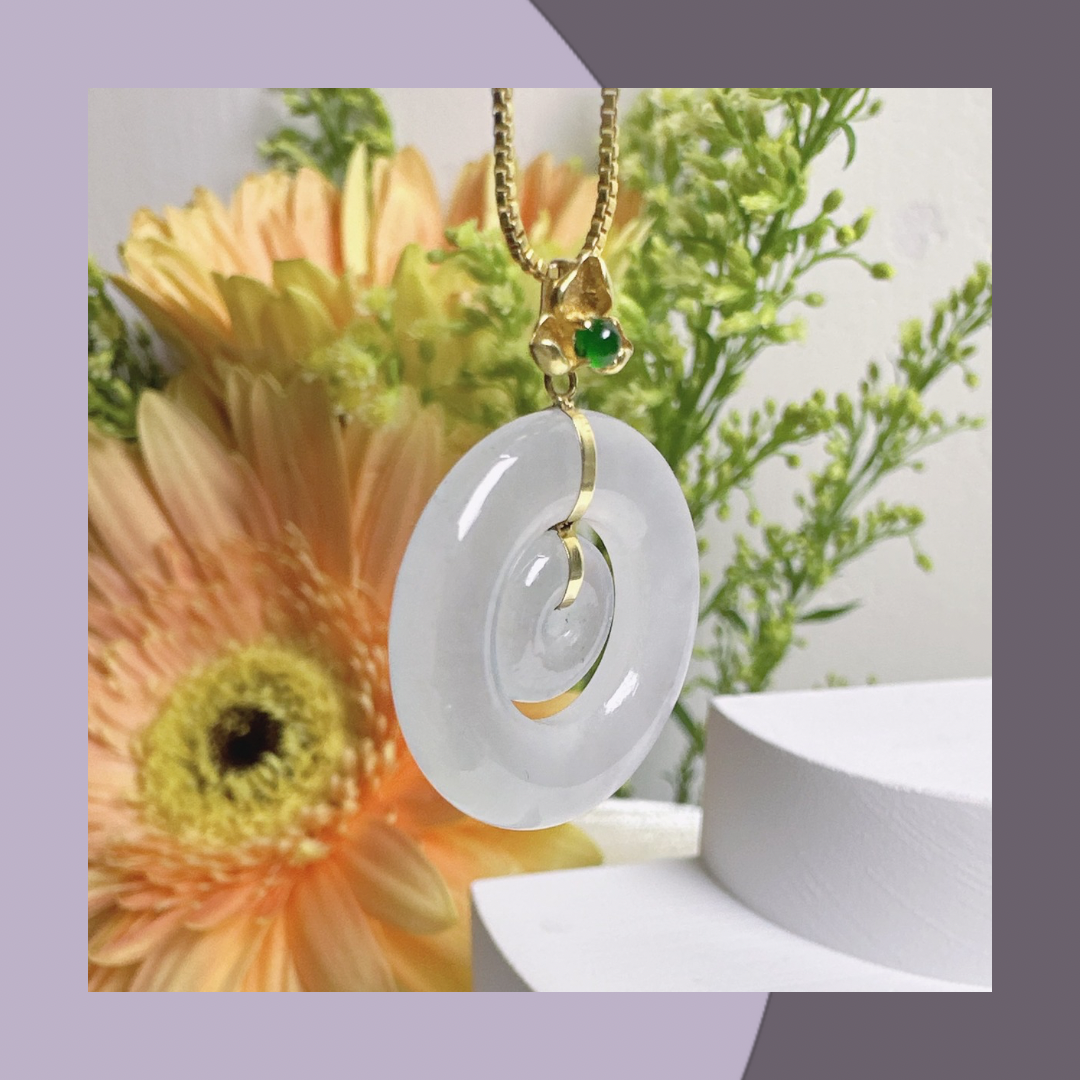 冰膠潤白月光子母扣翡翠頸鏈 • 天然緬甸翡翠 | M01920