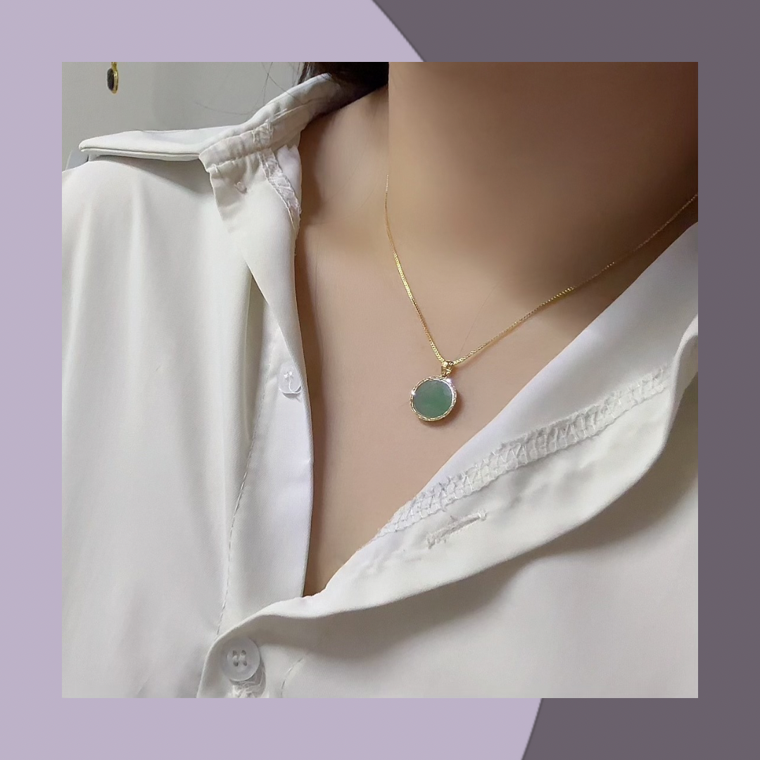 18K green jadeite pendant necklace, natural Burmese jadeite｜M01433