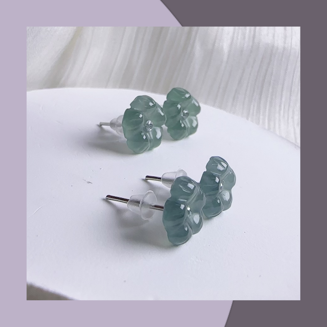 Ice Jade Flower Earrings·Natural Burmese Jade｜ M05604
