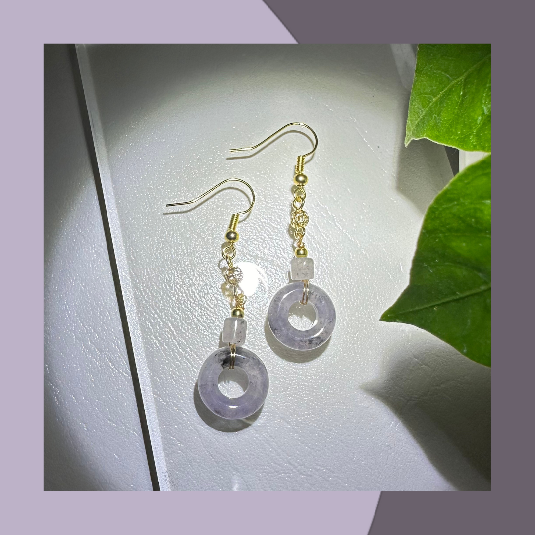 Ice Purple Black Jade Donut Earrings · Natural Burmese Jade | M05702