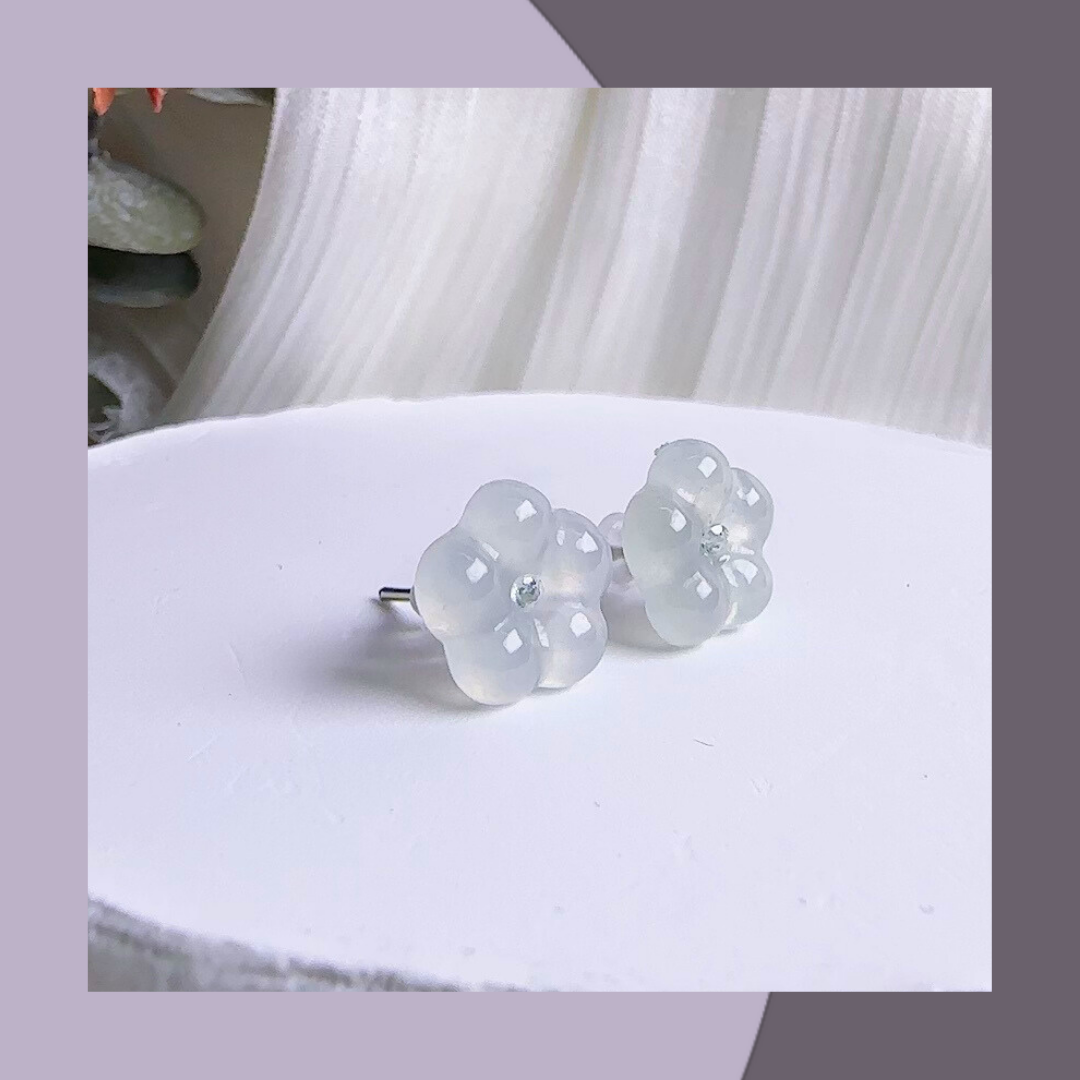 白冰翡翠花耳環 · 天然緬甸翡翠 ｜ M05905