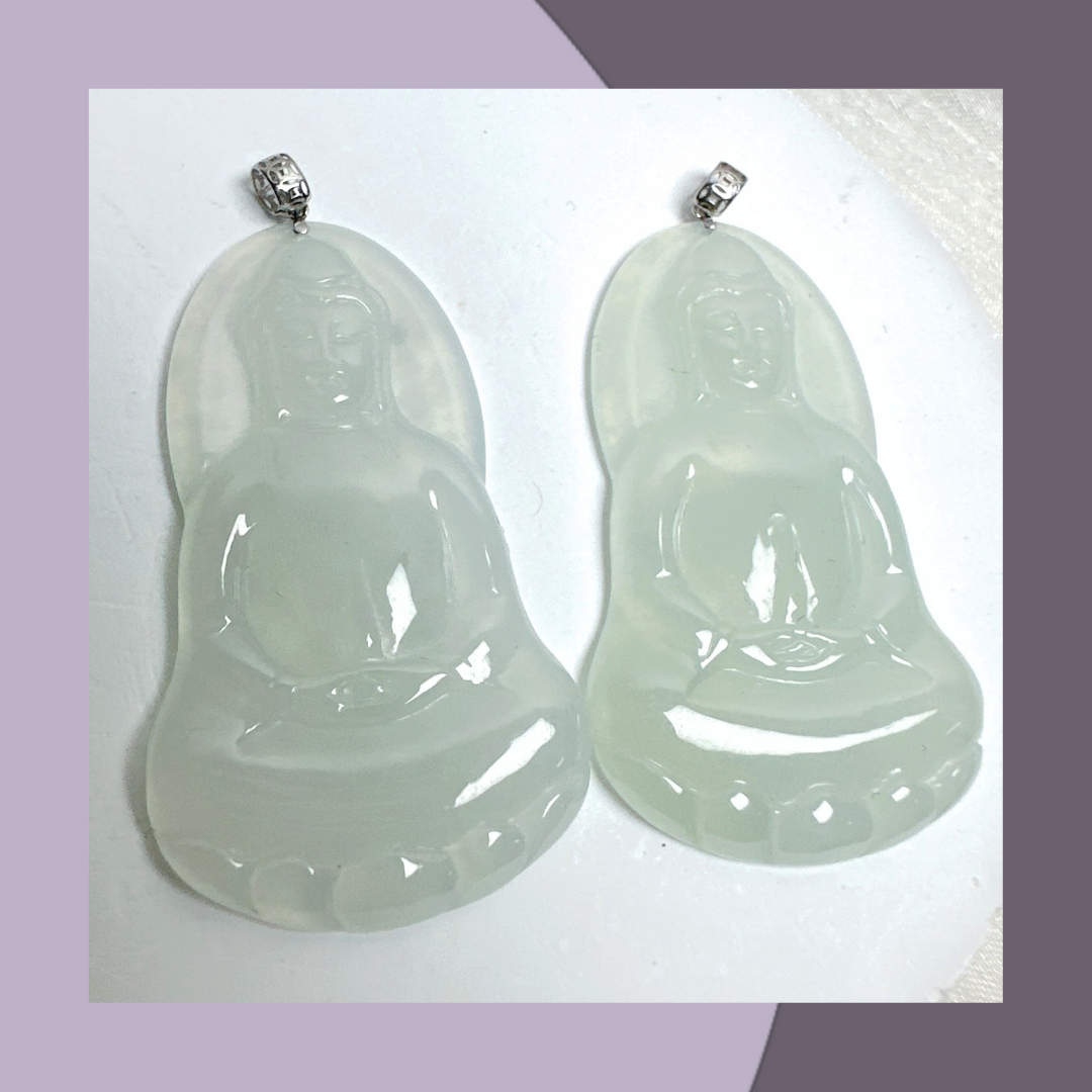 冰白翡翠素衣觀音吊墜(18K扣頭) · 天然緬甸翡翠｜ M014147
