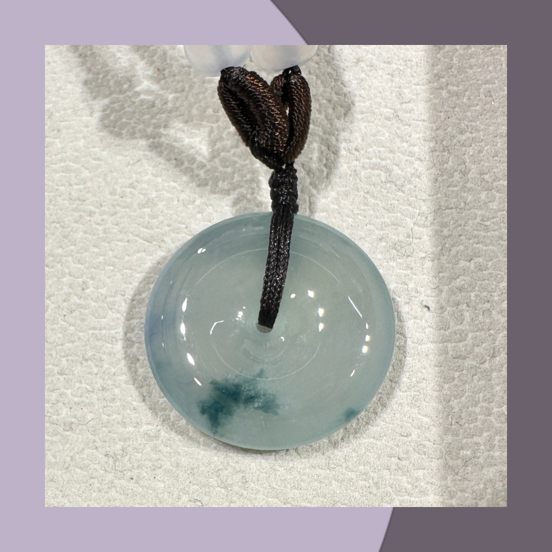 高冰飄花平安扣吊墜頸繩 · 天然緬甸翡翠｜ M01908