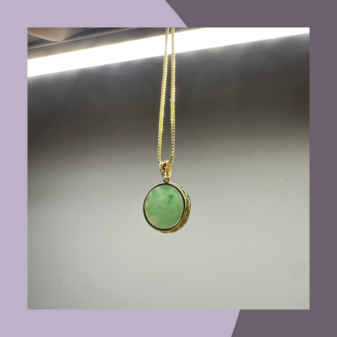 18K green jadeite pendant necklace, natural Burmese jadeite｜M01433