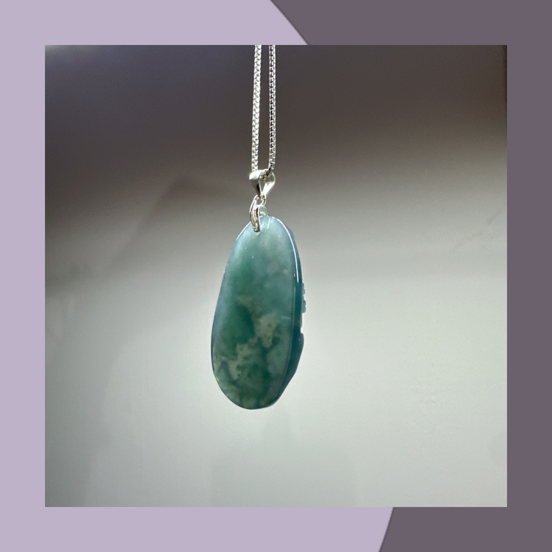 Bingwei Blue Landscape Brand Necklace·Natural Burmese Jade | M01460