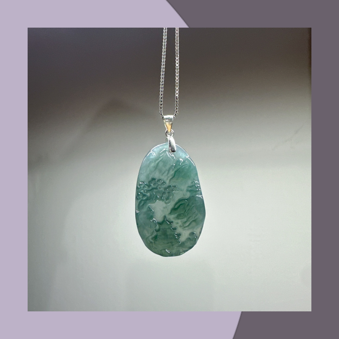 Bingwei Blue Landscape Brand Necklace·Natural Burmese Jade | M01460