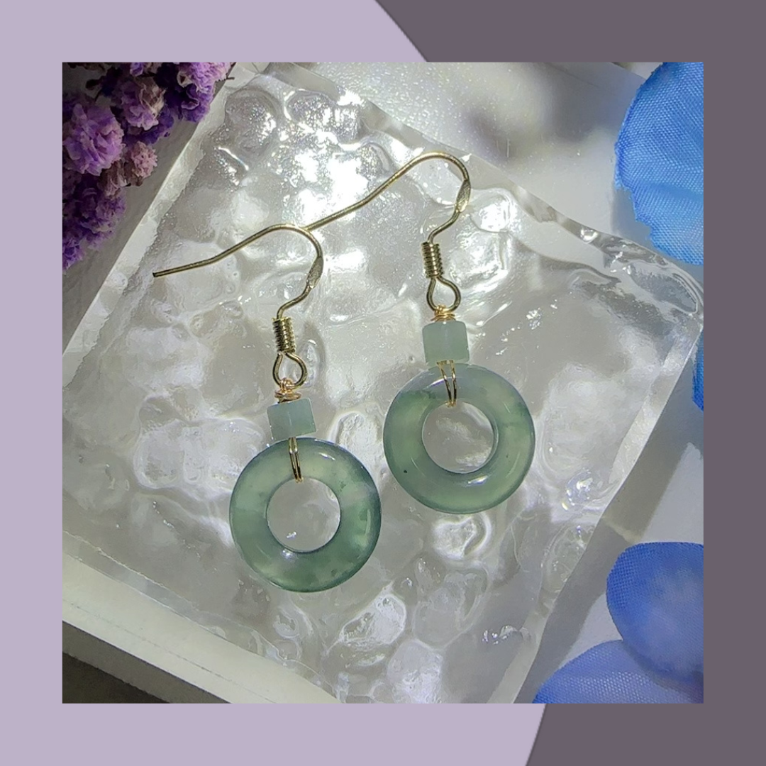 Ice Blue Flower Winter Jadeite Earrings·Natural Jadeite A｜M05601