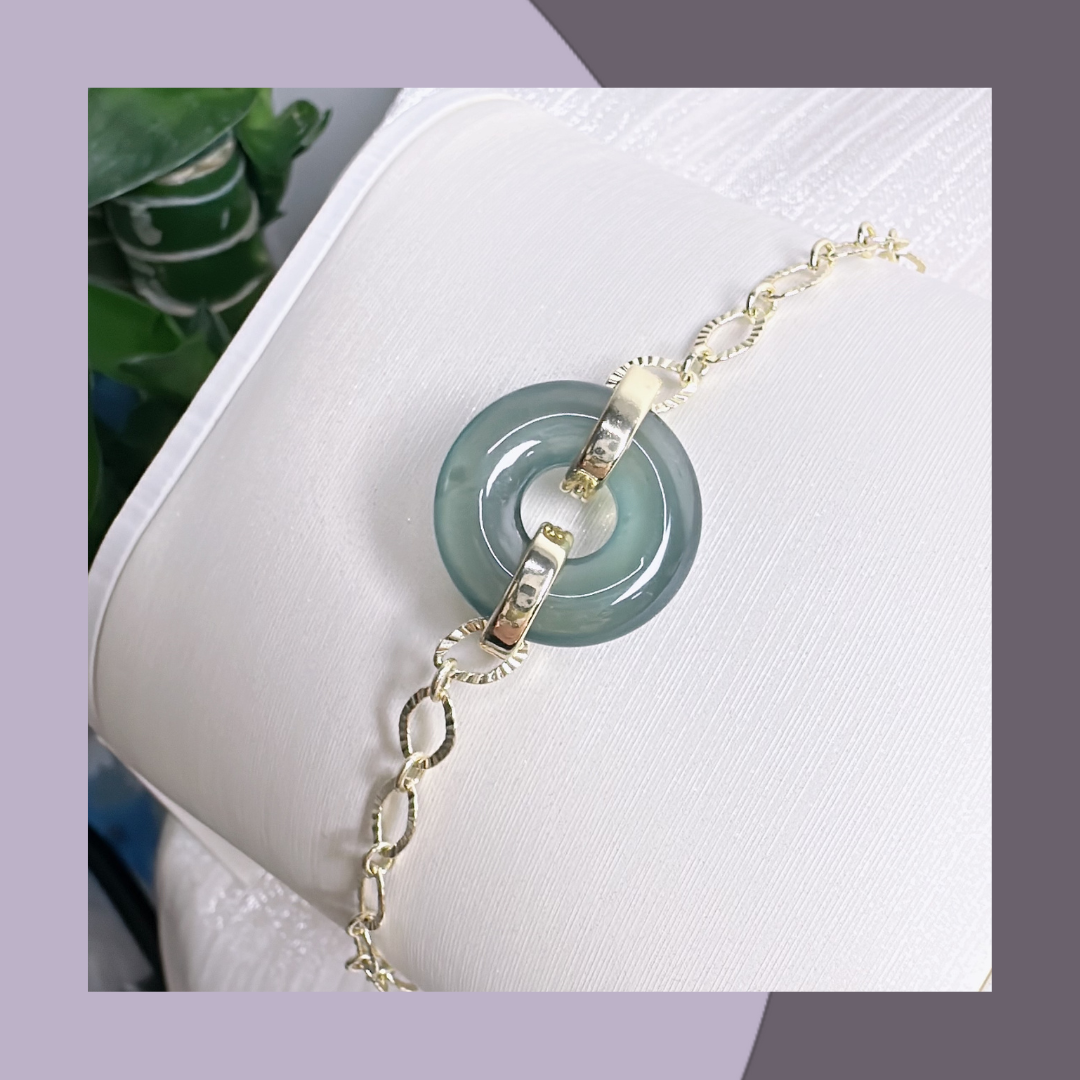 玻璃冰種甜甜圈藍綠翡翠手鏈 · 天然翡翠A貨 | M03608