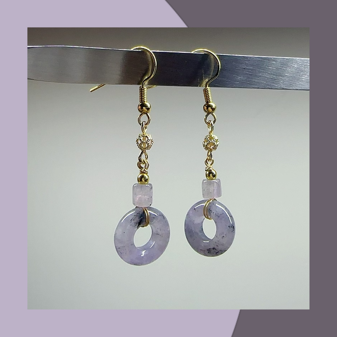 Ice Purple Black Jade Donut Earrings · Natural Burmese Jade | M05702