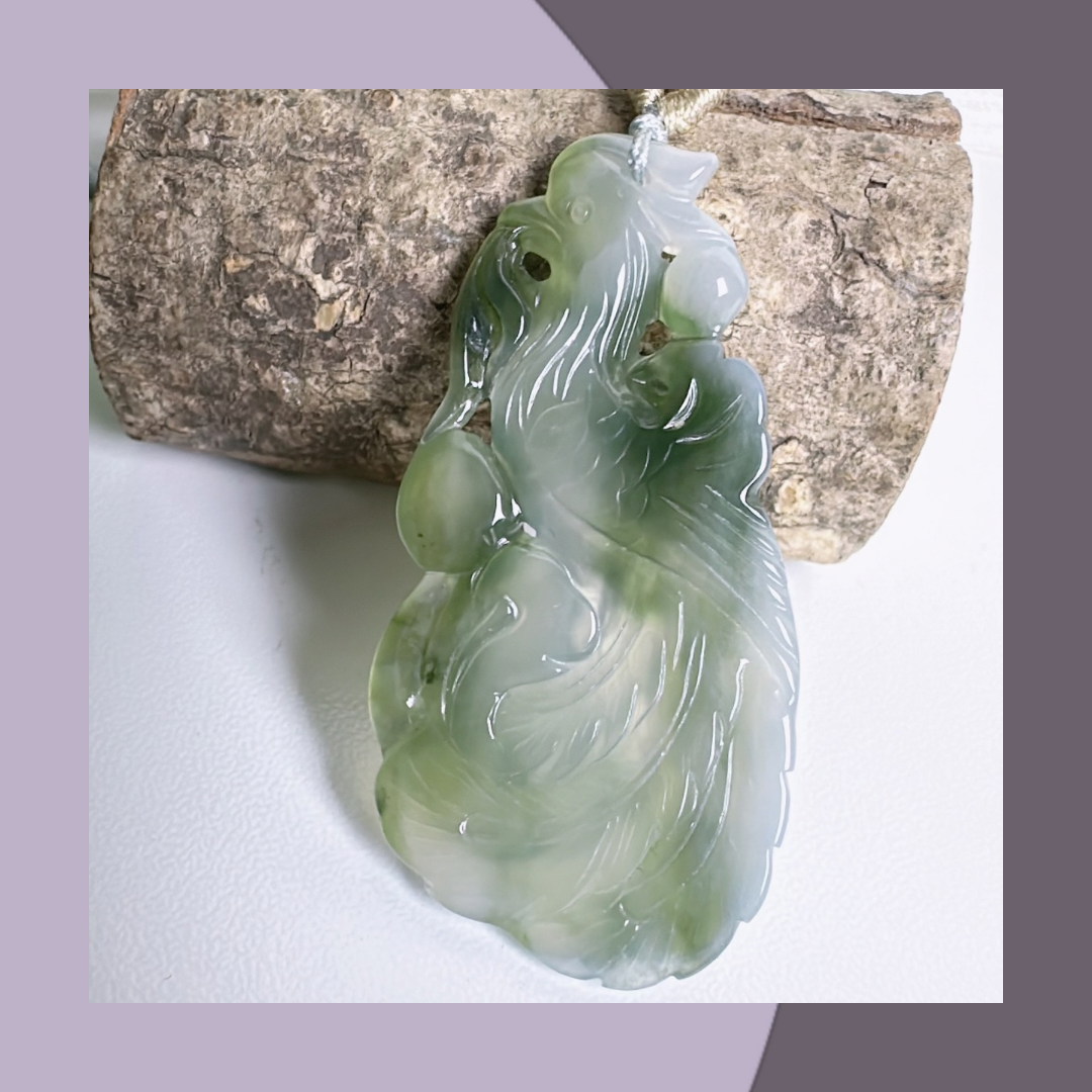 冰綠翡翠鳳牌頸繩 · 天然緬甸翡翠 ｜ M014133