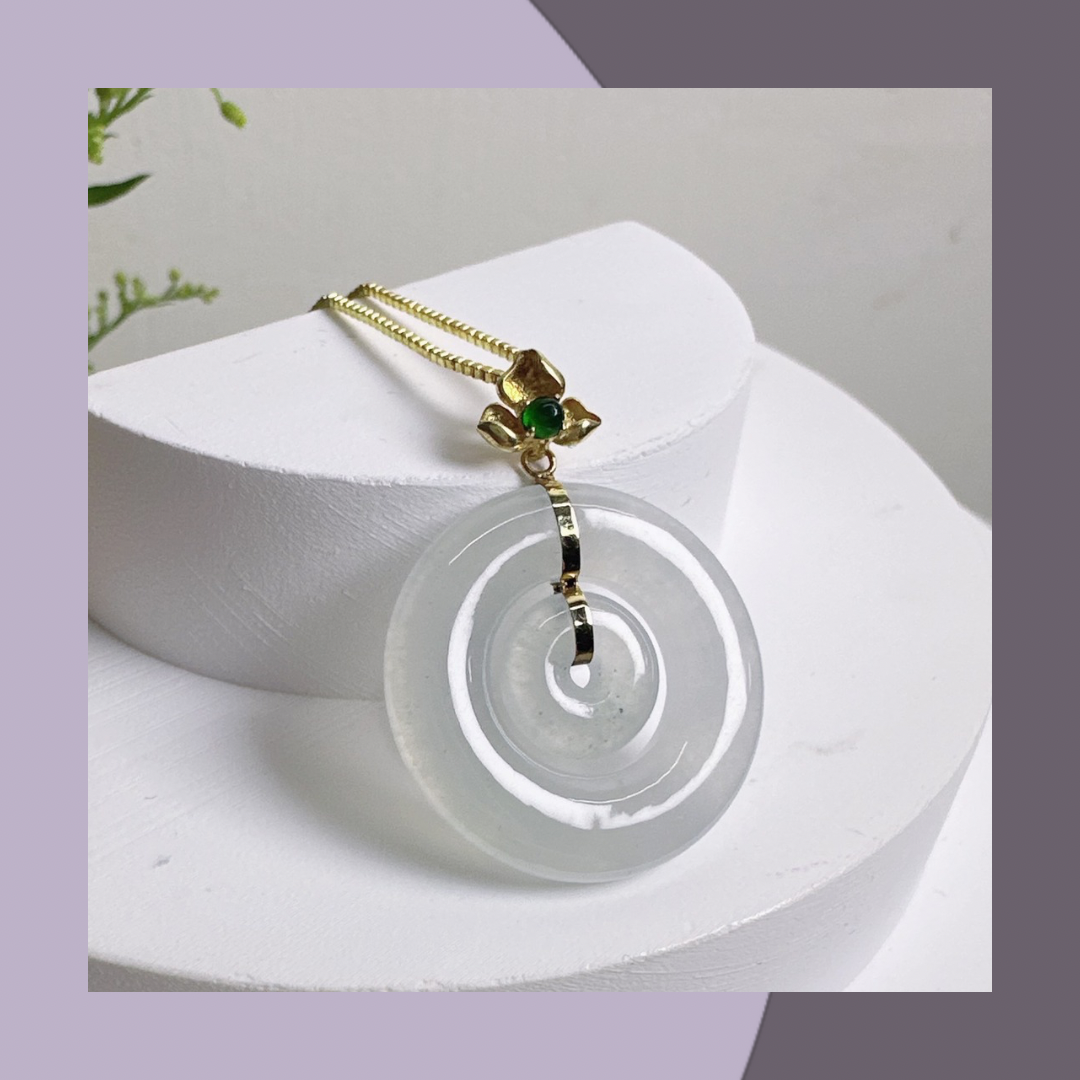 冰膠潤白月光子母扣翡翠頸鏈 • 天然緬甸翡翠 | M01920