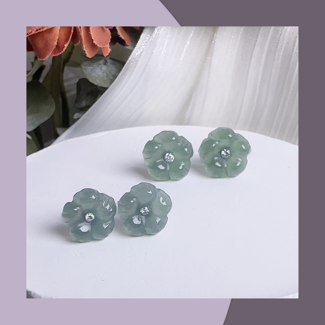 Ice Jade Flower Earrings·Natural Burmese Jade｜ M05604